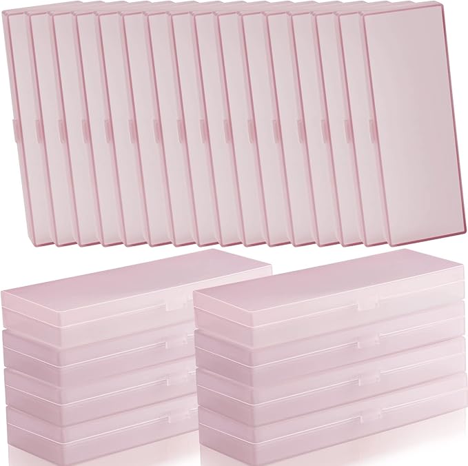Fainne 24 Pcs Plastic Pencil Case Bulk Pencil Boxes Plastic Stationery Case Frosted Pen Box Pen Holder with Hinged Lid Snap Closure for Office(Single Layer,Pink,7.09 x 2.36 x 0.98 Inch)