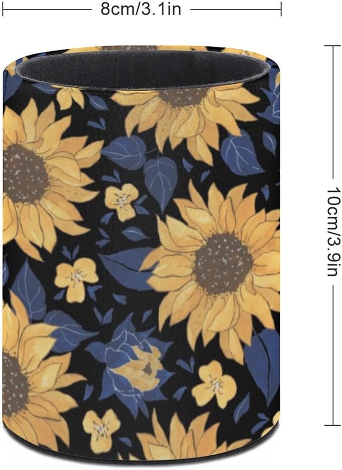DIYYAO Personalize Sunflower Pattern Circular Pen Holder - Desk Pen Organizer Control Storage Box Makeup Brush Holder (E)
