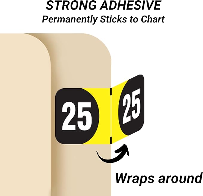 2025 Year Stickers, Doctor Stuff 2025 Chart Stickers, Yellow/Black Color Coded, Arden Style, USA Made Year Labels for End Tab File Folders, 500/Roll, 1 Roll, 3/4" x 1-1/2"