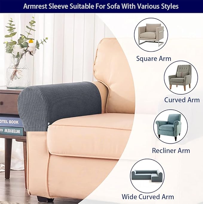 Chaexii Premium Polyester Sofa Arm Cover, Scratch Resistant Protector Covers, Washable, Elastic Armrest Covers for Square/Curved/Sloping Couch Armrests, 2Pcs (White)