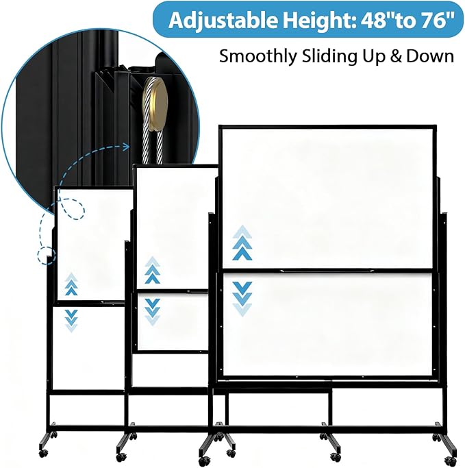 48 x 60 Inch Height Adjustable Dry Erase Whiteboard with Stand and Wheels, Mobile Dry Erase Board with Double-Sided Magnetic Whiteboard for School, Office, or Home, Black