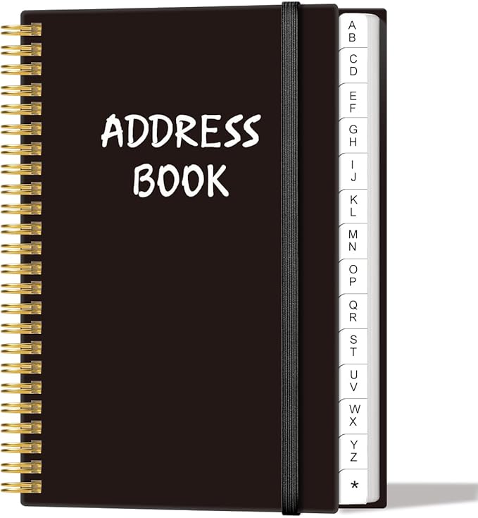 Address Book with Alphabetical Tabs - Telephone & Address Book with Address Contacts, Special Date, Phone, Birthday & Internet Login Password for Home and Office, 4.3" x 6.2", Black