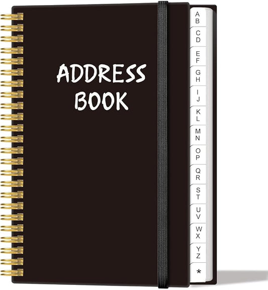 Address Book with Alphabetical Tabs - Telephone & Address Book with Address Contacts, Special Date, Phone, Birthday & Internet Login Password for Home and Office, 4.3" x 6.2", Black