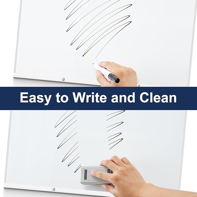 TSJ OFFICE Rolling Whiteboard Standing - 40 x 26 Inches Magnetic Mobile White Board with Stand, Height Adjustable Dry Erase Board on Wheels with Paper Clamp on Top, White