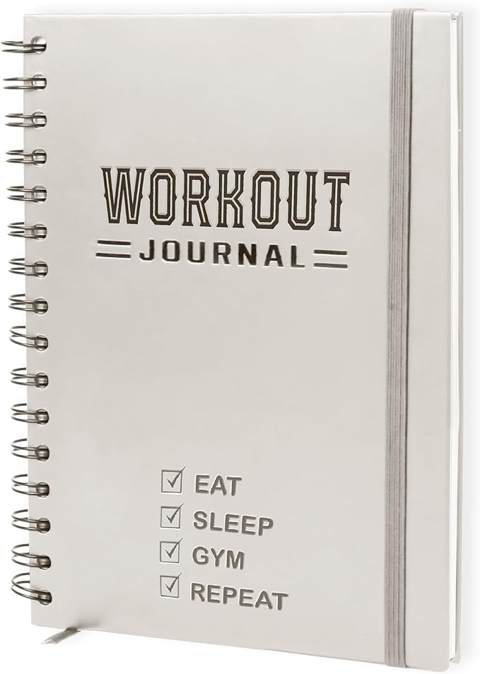 Nextnoid Hardcover Fitness Planner Workout Journal for Men & Women - A5 Sturdy Workout Book Log to Track Gym & Home Workouts - Beige