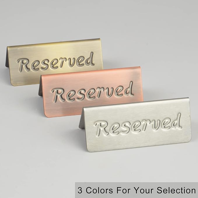 2 Pack Small Reserved Table Signs for Restaurants,Dinner Parties,Banquets,Events,Stainless Steel Table Tent Place Signs,10 Year’s Use,Etched Design,Double Sided View,4.7x1.9 In,(Vintage Red)