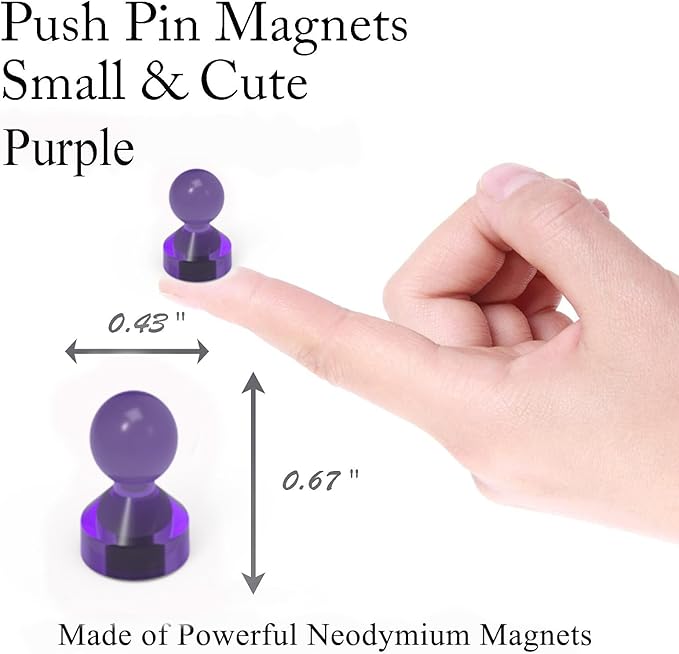 MHDMAG Magnetic Push Pins Powerful Strong Push Pin Magnets for Fridge Whiteboards Calendars Maps in School & Office Pack of 60,Purple