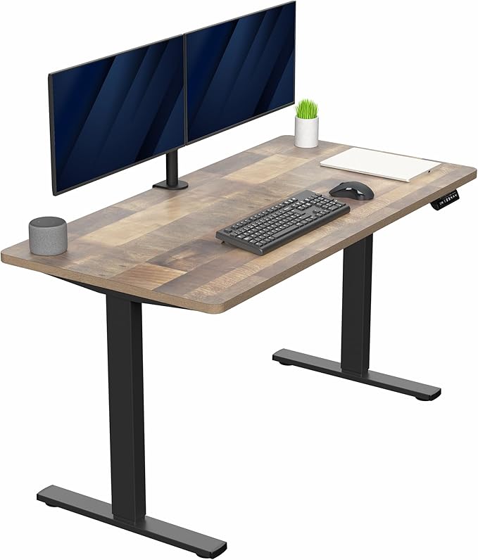 VIVO Electric 55 x 28 in Standing Desk, Memory Height Adjustment, 1B Series, Holds 220 lbs, One-Piece Reclaimed Wood Top, Black Frame, DESK-KIT-1B55P