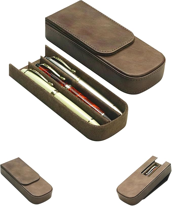 MIVLXLX Leather Triple Pen Case Pencil Pouch Holder for Three Fountain Ballpoint Rollerball Pens and Pencils Gift Choice for Man/Woman/Office (gray)