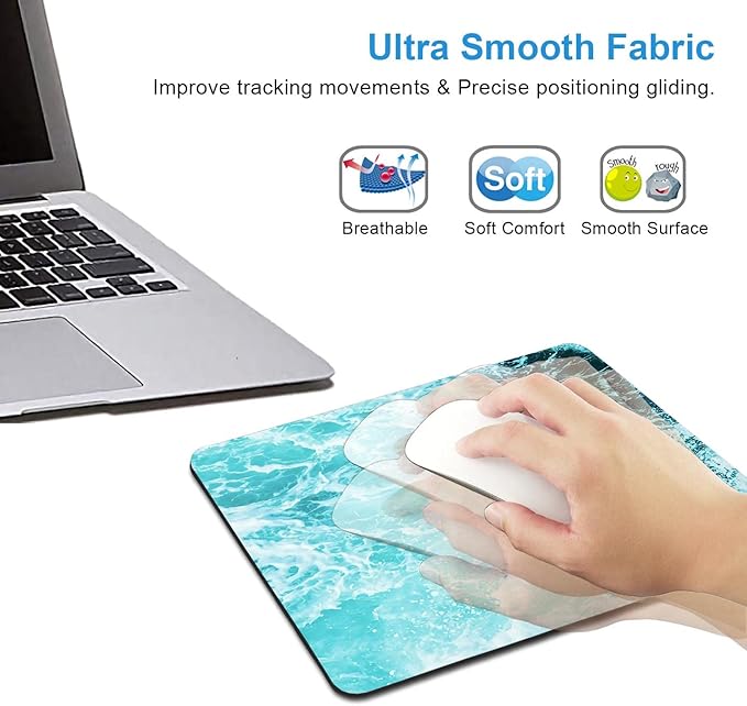 IMAYONDIA Blue Teal Green Sea Waves Mouse Pad, Square Ocean Mouse Pad Waterproof Non-Slip Rubber Base MousePads for Office Laptop, 9.5 inch x7.9 inch