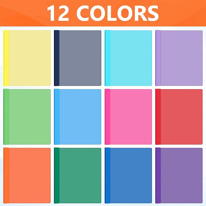 Feifeiya 72 Pack Plastic Report Covers with 3 Prongs Presentation Folders Bulk, 100 Sheet Capacity, Clear Front Report Covers for Presentation Document Paper School Office Supplies (Colorful)
