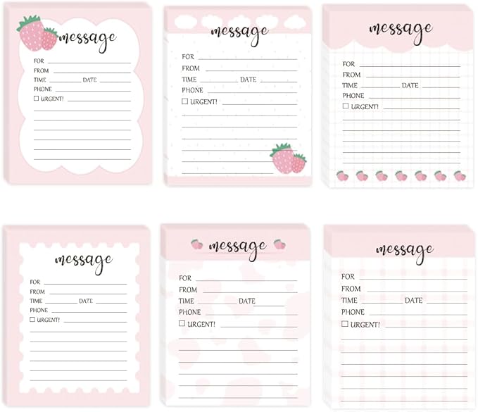 6 Pieces Telephone Message Sticky Notes Pads 4 x 5 Inch Self Adhesive Book Call Back Notepad for Work Call, Office Supplies 50 Sheets/Pack 6 Design (Pink)