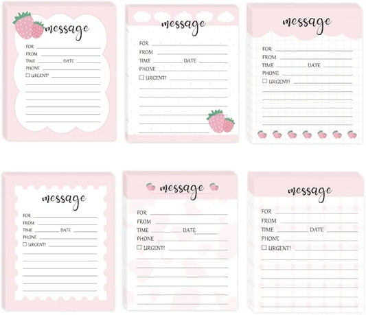 6 Pieces Telephone Message Sticky Notes Pads 4 x 5 Inch Self Adhesive Book Call Back Notepad for Work Call, Office Supplies 50 Sheets/Pack 6 Design (Pink)