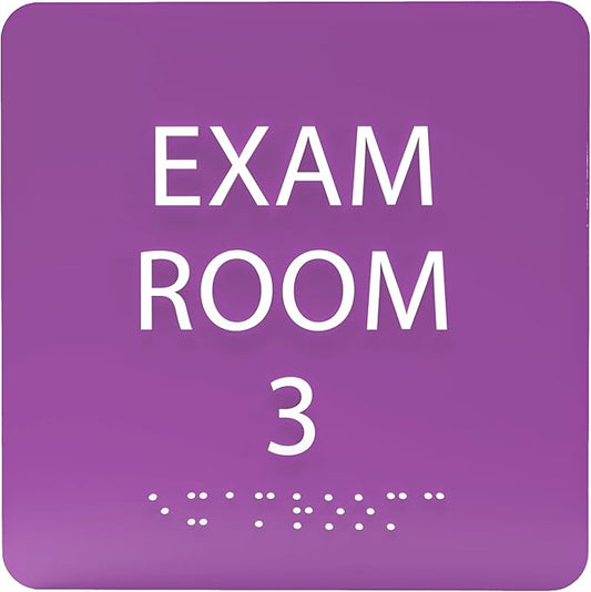 ADA CENTRAL SIGNS - 6" X6" Exam Room 3 Sign - ADA Compliant Tactile Graphics Grade 2 Braille Text Acrylic Wall Signs - Educational Institution Directional Assistance Test Center Door Sign for Schools