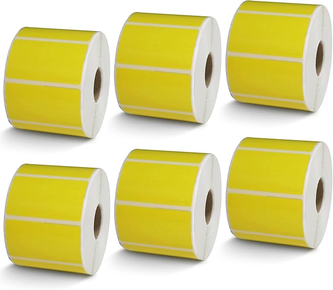 BETCKEY - 2.25" x 1.25" UPC Barcode & Multipurpose Labels Compatible with Zebra & Rollo Label Printer,Premium Adhesive & Perforated[Yellow, 6 Rolls, 6000 Labels]