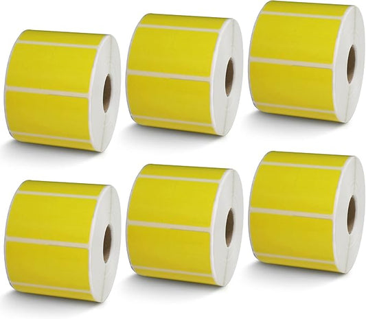 BETCKEY - 2.25" x 1.25" UPC Barcode & Multipurpose Labels Compatible with Zebra & Rollo Label Printer,Premium Adhesive & Perforated[Yellow, 6 Rolls, 6000 Labels]