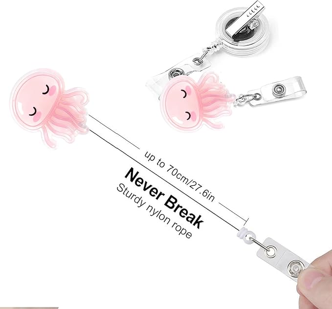2Pcs Funny Jellyfish Badge Reel Retractable for Nurse, Doctor, Medical Worker Nursing Student | Cute Pediatric Nurse ID Name Badge Holder with 24” Durable Nylon Retractable Cord Alligator Clip