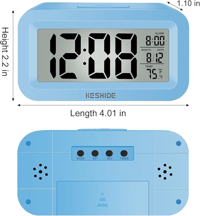 KESHIDE Travel Digital Alarm Clock Battery Operated with Indoor Temperature, Desk Small Clock,Snooze Model,12/24H Display for Bedrooms Heavy Sleepers Kids Travel Bathroom (Black)