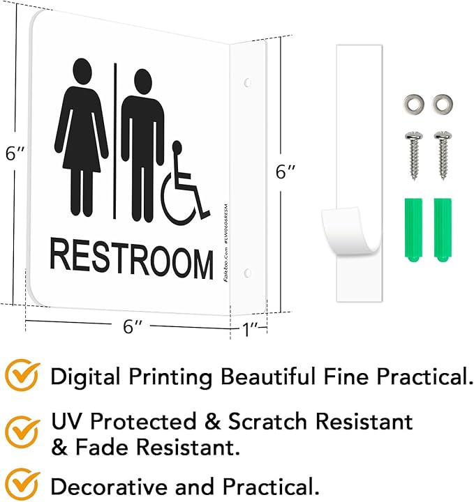 Faittoo Restroom Sign, Bathroom Signs, 2 Pack 6 x 6 Inches Acrylic Sign, for Office or Business Bathroom and Toilet Door or Wall Decor, Indoor Outdoor Use (Men and women with Handicap)