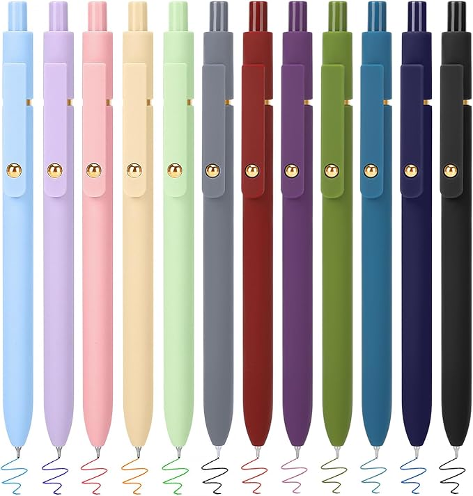 FIOVER Colored Pens, 12 Pack Colorful Gel Pens, Quick-Dry 0.7mm Medium Point for Journaling, Note Taking, Doodling, Aesthetic Office School Supplies, Gifts for Women Men（12PCS Aesthetic+Vintage）