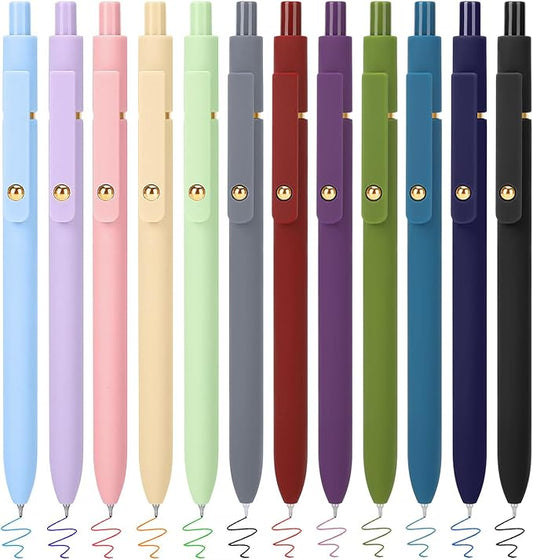 FIOVER Colored Pens, 12 Pack Colorful Gel Pens, Quick-Dry 0.7mm Medium Point for Journaling, Note Taking, Doodling, Aesthetic Office School Supplies, Gifts for Women Men（12PCS Aesthetic+Vintage）