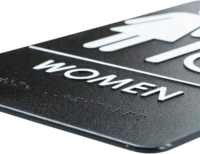 USA Made - Men's and Women's Restroom Signs ADA-Compliant Bathroom Door Signs for Offices, Businesses, and Restaurants, Black, Blue, Grey and Taupe/Tan Colors (Black Handicap)