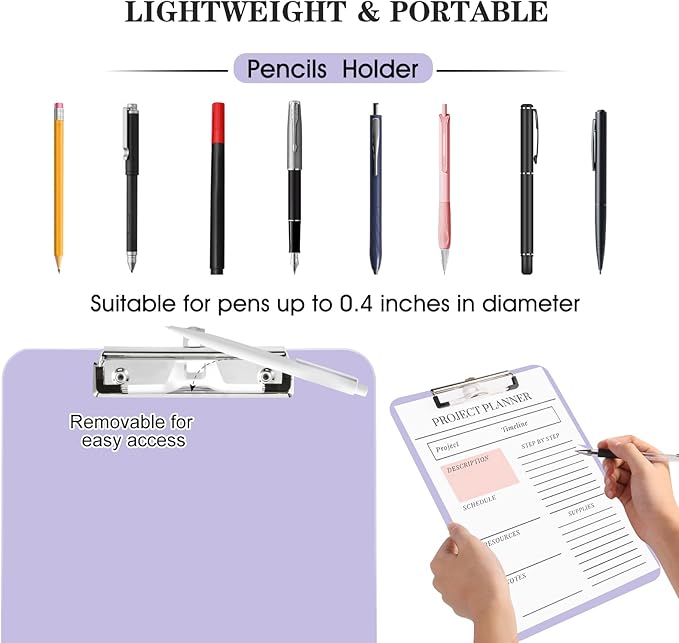 TFDLCG zm 2 PCS Purple Clipboard with Pen Holder,Standard A4 Letter Size,Nursing Clip Boards 8.5x11 Heavy Duty,Low Profile Clipboards for Women Kids Teacher,School Office Home