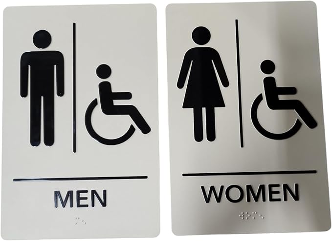 USA Made - Men's and Women's Restroom Signs ADA-Compliant Bathroom Door Signs for Offices, Businesses, and Restaurants, Black, Blue, Grey and Taupe/Tan Colors (Taupe/Tan Handicap)