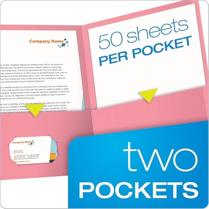Oxford Twin-Pocket Folders, Textured Paper, Letter Size, Pink, Holds 100 Sheets, Box of 25 (57568EE)