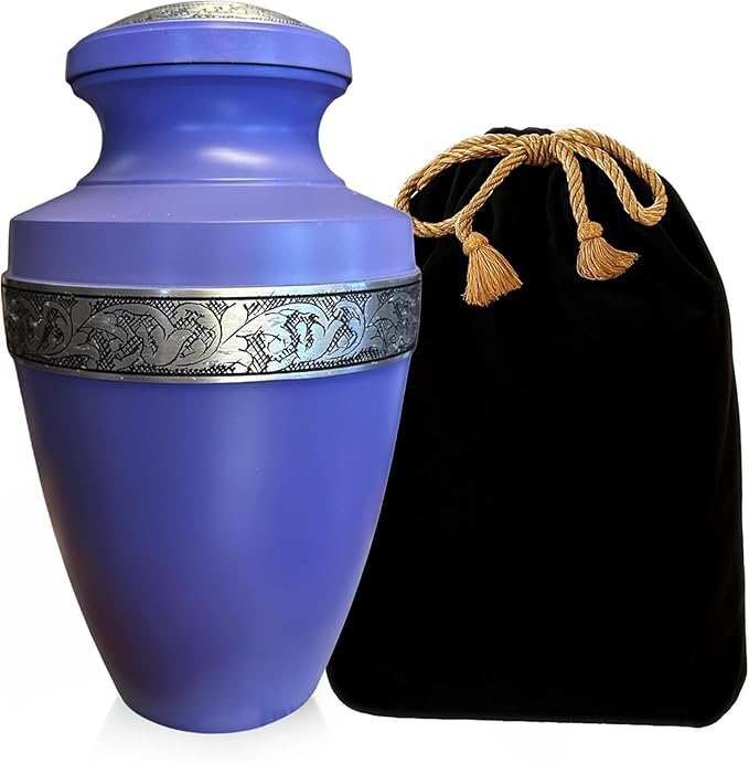 Modern Memorial Aluminum Large Urns - Urn for Adult Male and Female, Memorial Keepsake for Ashes (Purple Silver Band)