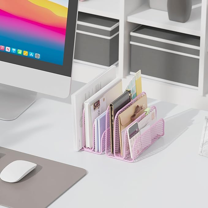 gianotter Mail Organizer Countertop, Metal File Holder with 3-Slot, Pink Desk Accessories for Women Office (Pink)
