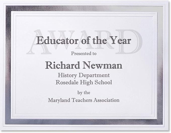 PaperDirect Pristine Specialty Certificates, 50 Sheets of 38lb White Paper, 8½" x 11", Silver Bold Foil Border, Perfect for Awards, Students, Employees, Volunteers, Course Completion, Diplomas