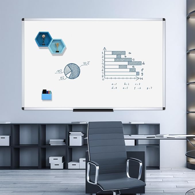 VIZ-PRO Dry Erase Board/Magnetic Whiteboard, 60 x 36 Inches, Large Wall Mounted Board for School Office and Home 5' x 3'
