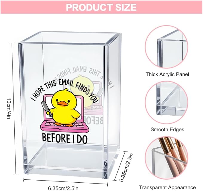 Vgrti I Hope This Email Finds You Before I Do Acrylic Cosmetic Pencil Pen Holder Cup, Funny Duck Knife Desk Organizer for Home Office Decor, Sarcastic Work Gifts for Women Men Duck Lovers Coworkers