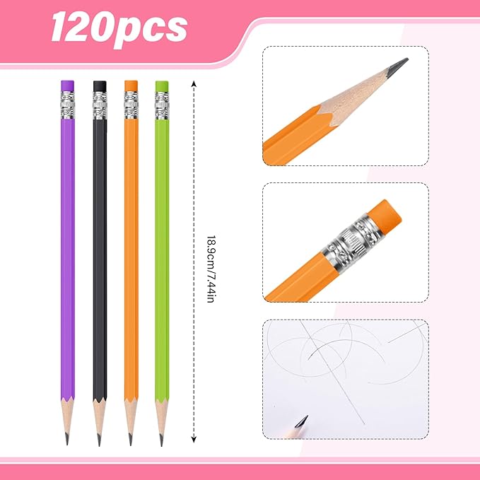TecUnite 120 Pcs #2 HB Pencils with Eraser No 2 Unsharpened Wooden Hexagonal Pencils for Adults Gifts for School Exam art Learning Office Sketching(Orange Purple Black Green)