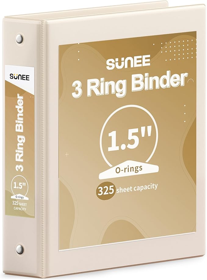 SUNEE 3 Ring Binder 1.5 Inch 1 Pack, Clear View Binder Three Ring PVC-Free (Fit 8.5x11 Inches) for School or Office Supplies, Gray-Brown