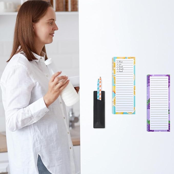 Thboxes 4 Pack Magnetic Note Pad for Fridge with Pen Holder, Totally 200 Sheets Grocery List Magnet Pad for Refrigerator Magnetic Shopping List Pad（Fruit Design）
