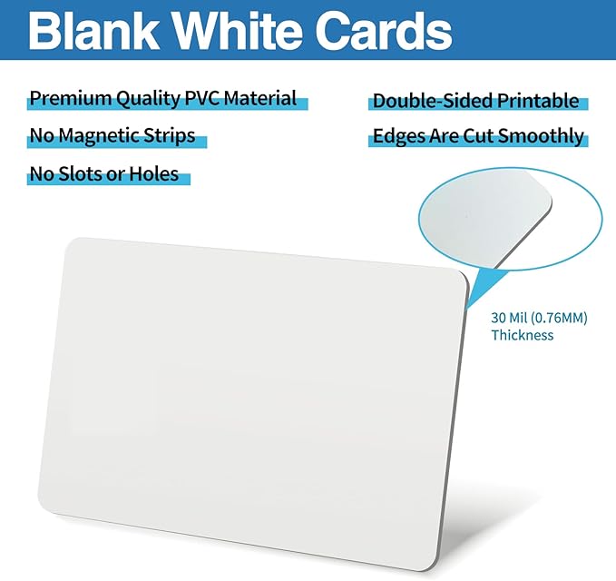 500 Pack - Premium Blank PVC Cards for ID Badge Printers - Premium Quality White CR80 30 Mil (CR8030) by KLMNDUO - Compatible with Most Photo ID Badge Printers(White)