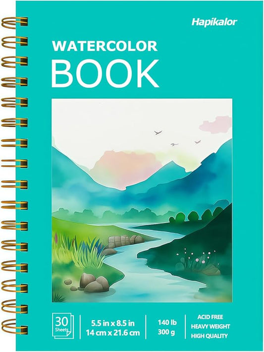 Watercolor Paper Pad, 5.5"x8.5" Water Color Paper, 140lb/300gsm Artist Painting Drawing Paper Book, Art Supplies for Adults Kids, Watercolors, Watercolor Paint Set, Sketchbook, Journal, Green
