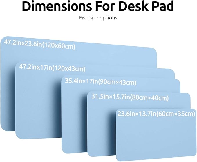 YSAGi Leather Desk Protector, Office Mat, Large Mouse Mat, Non-Slip PU Leather Blotter, Laptop Pad, Waterproof Writing Pad for Office and Home (Baby Blue, 47" x 17")