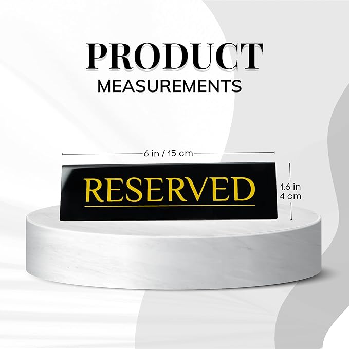 6 Reserved Table Signs – Black Stainless Steel with Yellow Mirror Lettering | Durable & Reusable Reserved Signs for Wedding & Restaurant Events | Wedding Accessories & Restaurant Supplies by Adaptic Group®