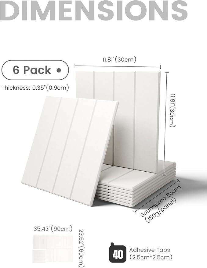 Fluxynara Felt Bulletin Board Tiles Large 36" x 24"Cork Board Alternative-6 Pack with 40 Adhesive Tabs, Thick Slat Wall Panels for Office Decor, Push Pin Board Wall Organizer Alternative - Milky White