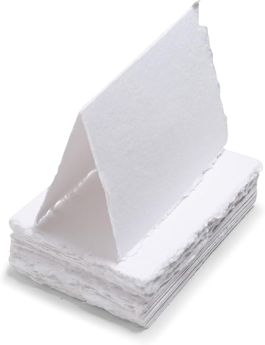 Wanderings Handmade Deckle Edge Tent Cards – Folded to 5" x 7" – 150 GSM - 25-Pack – Textured Cotton Paper – Ideal for Place Cards, Blank Name Cards, Table Settings, Gift Tags, Love Notes