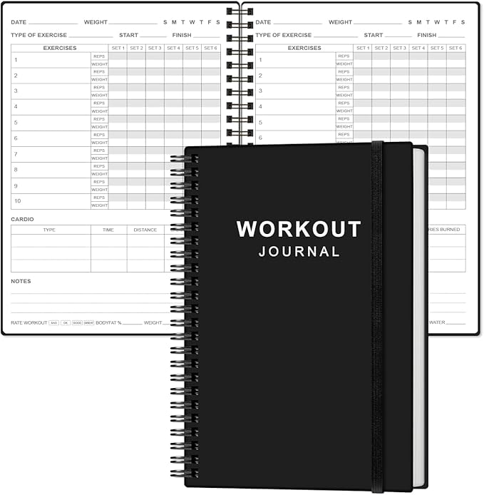 Fitness Journal for Women & Men,A5 Workout Journal/Planner Daily Exercise Log Book to Weight Loss, Gym, Muscle Gain, Bodybuilding Progress, 5.8"x8.3", Black