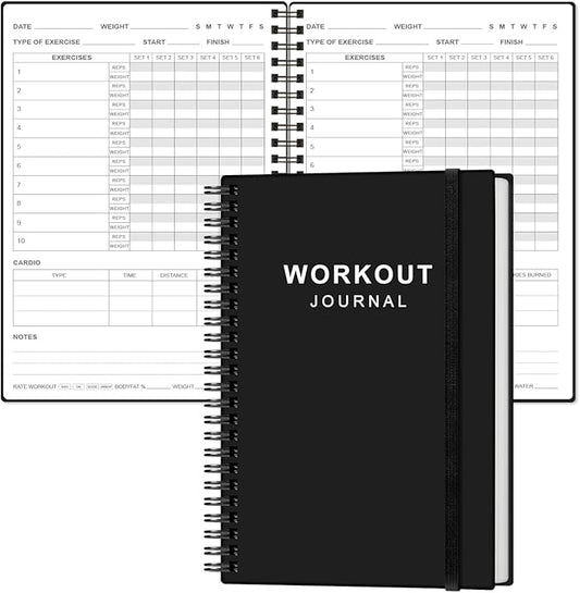 Fitness Journal for Women & Men,A5 Workout Journal/Planner Daily Exercise Log Book to Weight Loss, Gym, Muscle Gain, Bodybuilding Progress, 5.8"x8.3", Black
