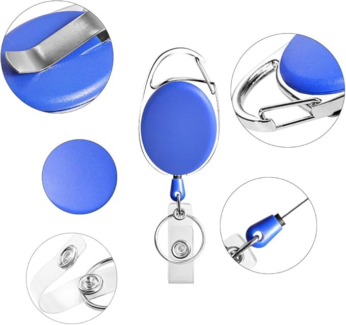 Retractable Badge Holder with Carabiner Reel Clip and Key Ring for ID Card Key Keychain Holders Blue 10 Pieces by Moever