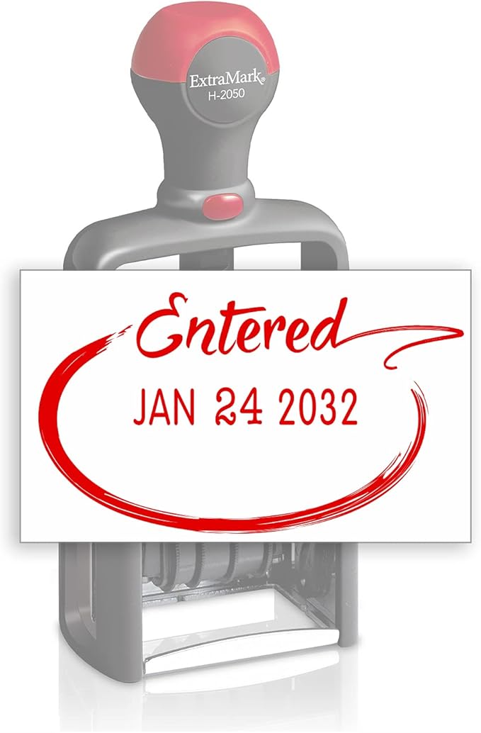 Heavy Duty Style Office Date Stamp with Entered - Self Inking Dater - Style C - Red Ink Color