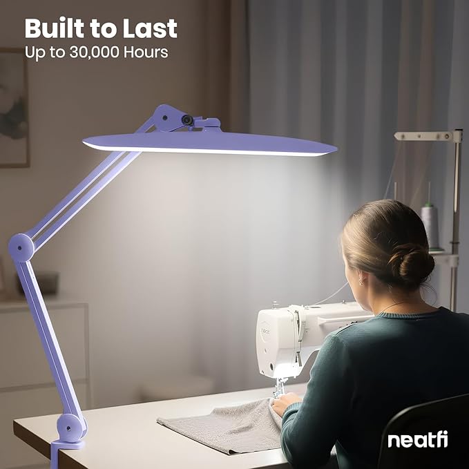 Neatfi XL 2,200 Lumens LED Desk Lamp with Clamp, 24W Bright Architect Task Lamp, 20 Inches Dimmable Computer Light, Adjustable Desk Light for Home, Office, Crafts, Nails & Hobbies (Non-CCT, Lavender)