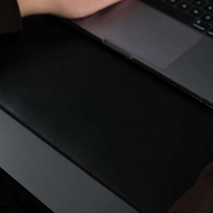 TORONATA Jersey Genuine Calfskin Leather Desk Pad, Office Desk Mat with Non-Slip Bottom, Smooth Surface for Mouse & Keyboard, Desk Protector (14.6x31.5 inches) (Black)