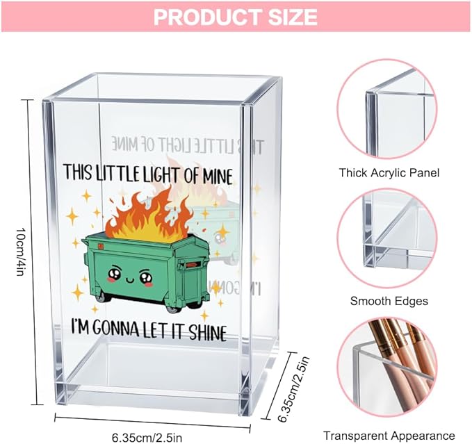 Vgrti This Little Light Of Mine I'm Gonna To Let It Shine Work Pen Holder Cup, Emotional Dumpster Makeup Brush Holder, Mental Health Gifts for Colleague Boss Teacher, End Of Year Gift for Women